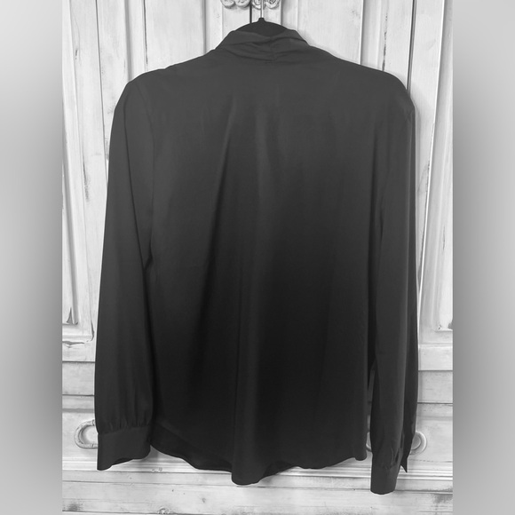 Ann Taylor Opaque Black Tie Neck Shirt sz med - Picture 3 of 5